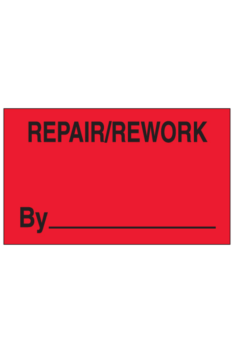 3 x 5" - "Repair/Rework By" (Fluorescent Red) Labels (500/roll)