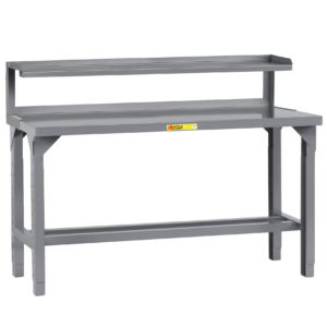 Little Giant Adjustable Height Welded Steel Workbench with Riser Shelf 36 x 60