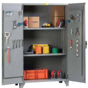 High Capacity Storage Cabinet With Pegboard Doors