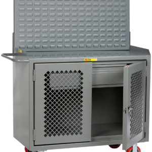 Little Giant Mobile Bench Cabinets with Heavy-Duty Drawer 24 x 48 2 Clearview Doors Powder-Coated-Steel Louvered Panel