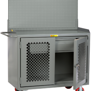 Little Giant Mobile Bench Cabinets with Heavy-Duty Drawer 24 x 48 2 Clearview Doors Powder-Coated-Steel Pegboard Panel