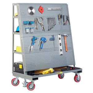Mobile Pegboard With Back Shelf Storage