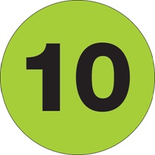 2″ Circle - ″10″ (Fluorescent Green) Number Labels (500/roll)