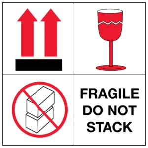 4 x 4" - "Fragile - Do Not Stack" (Arrows | Broken Glass | Boxes) Labels (500/roll)
