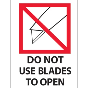 3 x 4" - "Do Not Use Blades to Open" (Knife) Labels (500/roll)