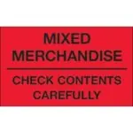 3 x 5" - "Mixed Merchandise - Check Contents Carefully" (Fluorescent Red) Labels (500/roll)