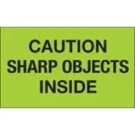 3 x 5" - "Caution Sharp Objects Inside" (Fluorescent Green) Labels (500/roll)