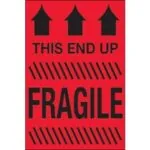 4 x 6" - "This End Up - Fragile" (Fluorescent Red | Arrows) Labels (500/roll)