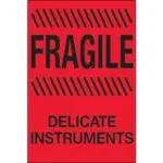 4 x 6" - "Fragile - Delicate Instruments" (Fluorescent Red) Labels (500/roll)