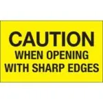 3 x 5" - "Caution When Opening With Sharp Edges" (Fluorescent Yellow) Labels (500/roll)