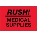 2 x 3" - "Rush - Medical Supplies" (Fluorescent Red) Labels