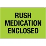 2 x 3" - "Rush - Medication Enclosed" (Fluorescent Green) Labels
