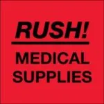 4 x 4" - "Rush - Medical Supplies" (Fluorescent Red) Labels