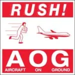 4 x 4" - "Rush AOG - Aircraft On Ground" Labels