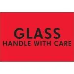2 x 3" - "Glass - Handle With Care" (Fluorescent Red) Labels (500/roll)