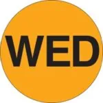 2" Circle - "WED" (Fluorescent Orange) Days of the Week Labels
