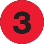 3" Circle - "3" (Fluorescent Red) Number Labels