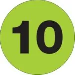 3" Circle - "10" (Fluorescent Green) Number Labels