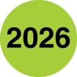 2" circle - "2026" Fluorescent Green Year Label