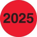 2" Circle - "2025" (Fluorescent Red) Year Labels