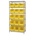 36 x 18 x 74" - 6 Shelf Wire Shelving Unit with (15) Yellow Bins