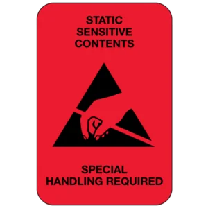2 x 3" - "Static Sensitive Contents" (Fluorescent Red) Labels (500/roll)