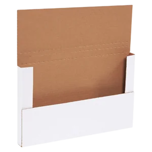 14 1/8 x 8 5/8 x 1" White Easy-Fold Mailers (50/bundle)