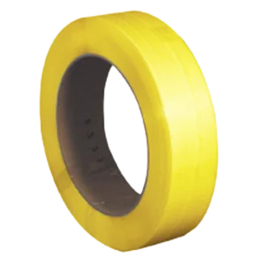 1/2" x .031 x 7200' Yellow 16 x 6" Core Hand Grade Polypropylene Strapping - Embossed (1 coil/case)