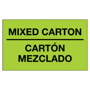 3 x 5" - "Mixed Carton - Carton Mezclado" (Fluorescent Green) Bilingual Labels (500/roll)